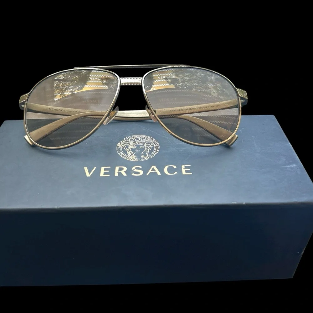 Versace Men’s Beige Metal Aviator VE2209 Sunglasses 1252/V3
